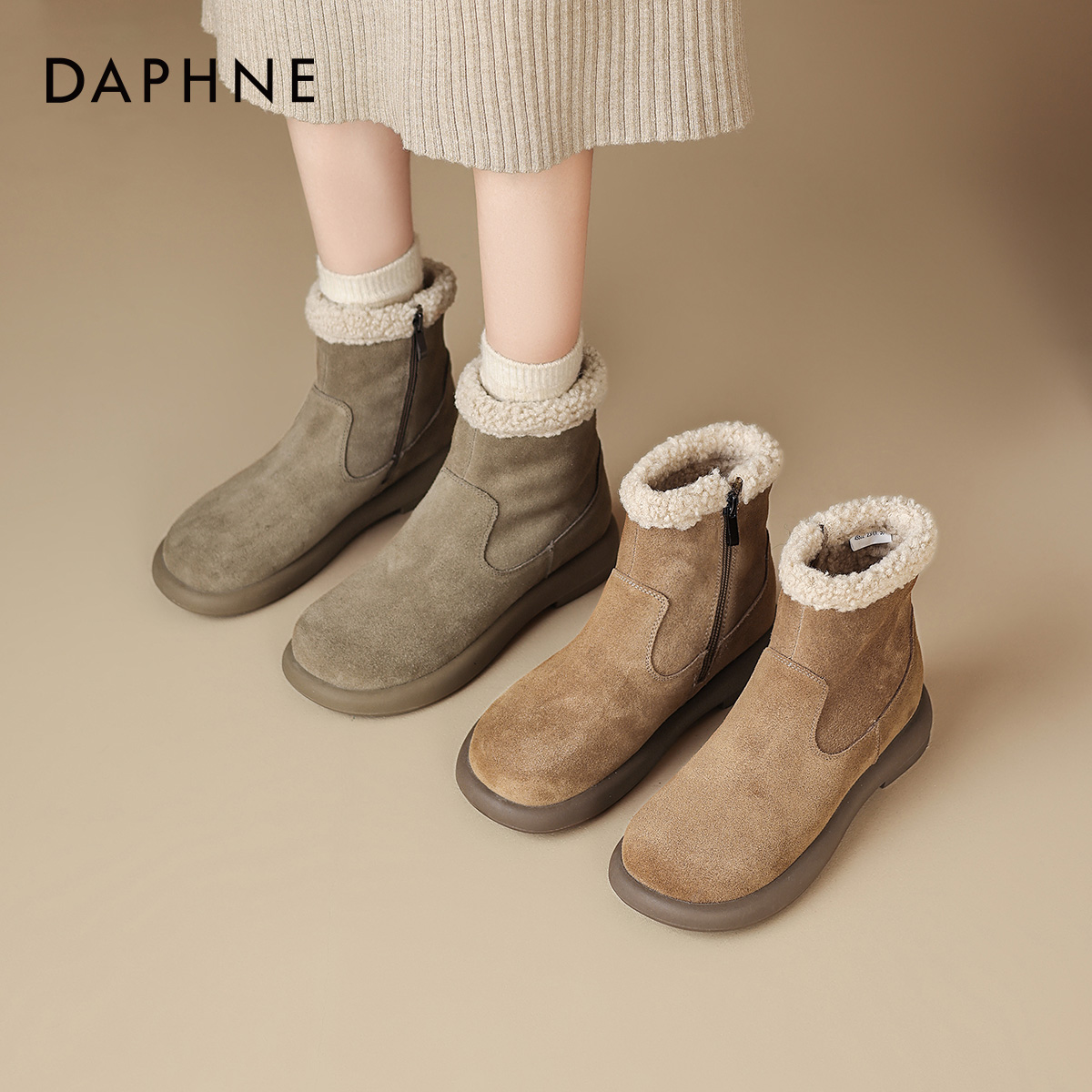 真皮雪地靴女款加绒勃肯棉鞋短靴