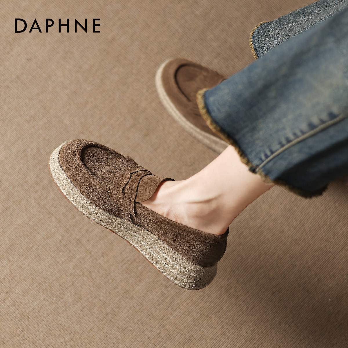 达芙妮老钱风乐福鞋女2026新款厚底增高通勤单鞋坡跟豆豆鞋渔夫鞋