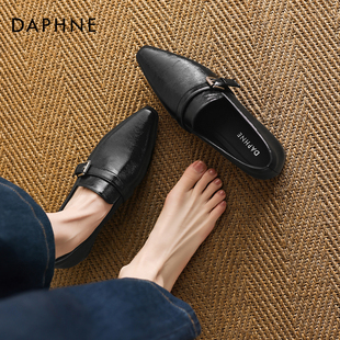 2026新款 尖头单鞋 春季 英伦风粗跟黑色皮鞋 达芙妮乐福鞋 平底鞋 女款