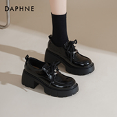 女2026新款 春季 英伦风增高小皮鞋 达芙妮黑色厚底乐福鞋 粗跟单鞋 子