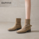棕色粗跟绒面女款 达芙妮法式 小短靴女2025新款 瘦瘦靴小踝靴女靴子