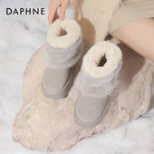 加绒加厚2026新款 鞋 子厚底毛毛鞋 达芙妮雪地靴女冬季 灰色棉鞋 防滑