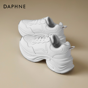 防水防滑运动小白鞋 厚底百搭休闲鞋 子 女2024新款 达芙妮皮面老爹鞋