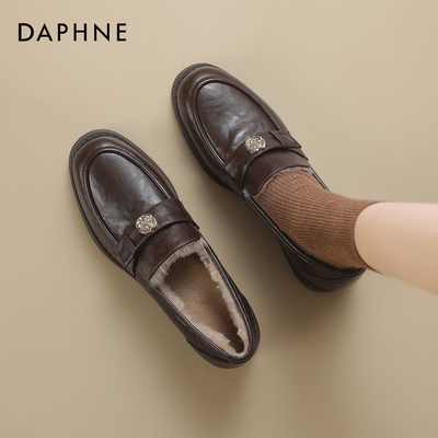 达芙妮加绒乐福鞋加厚保暖山茶花