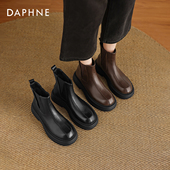 达芙妮靴子女款 2026新款 秋冬加绒棕色厚底女士皮靴切尔西瘦瘦短靴