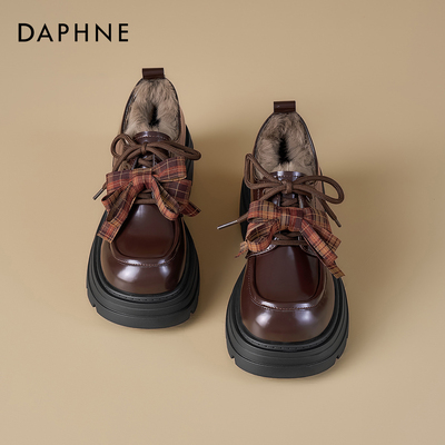 达芙妮厚底乐福鞋女加绒小皮鞋子