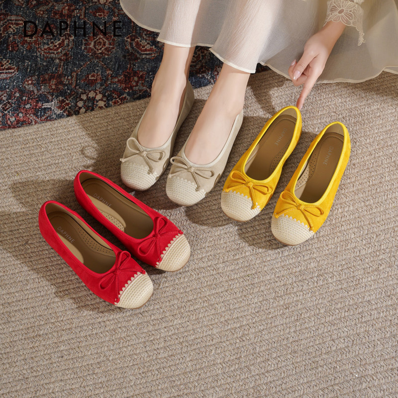 达芙妮平底单鞋女2026新款春季晚晚法式蝴蝶结芭蕾瓢鞋软底妈妈鞋