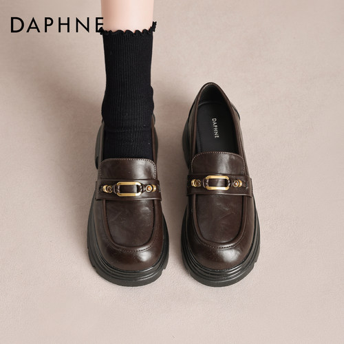 达芙妮厚底乐福鞋子女百搭小皮鞋