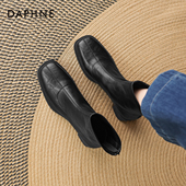 方头复古瘦瘦靴子冬季 达芙妮黑色短靴女款 2026新款 粗跟马丁靴女靴