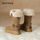 达芙妮雪地靴长筒女款2025新款冬季加绒加厚保暖棉鞋厚底东北长靴