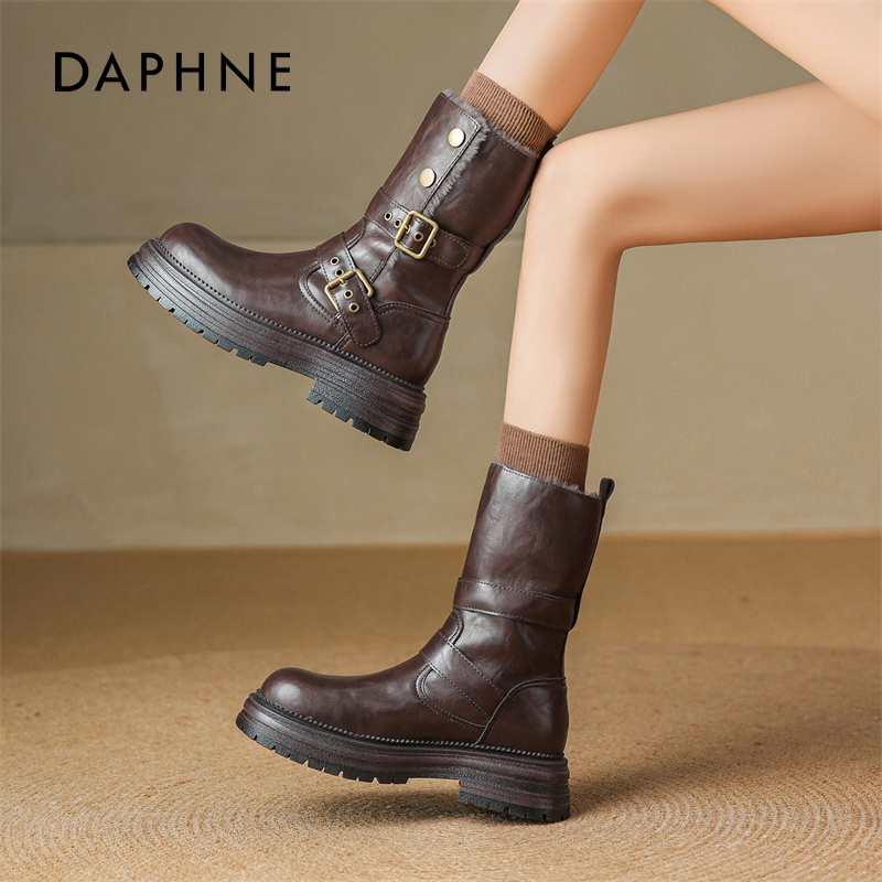 达芙妮棕色短靴复古美拉德短靴