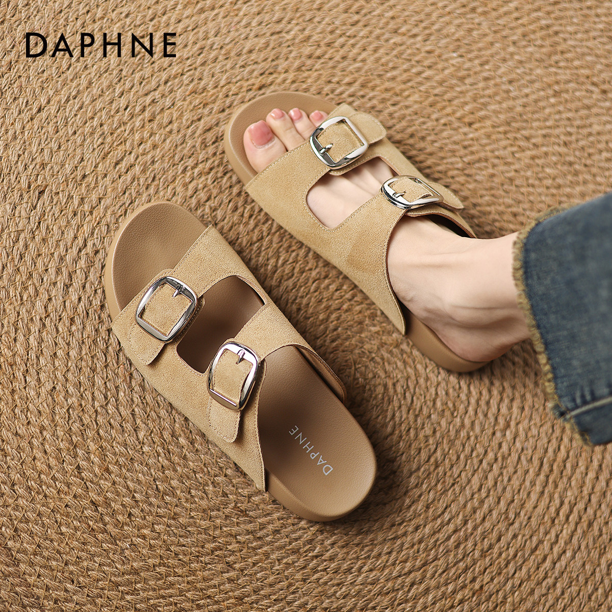 达芙妮勃肯凉拖鞋女2026新款外穿夏厚底凉鞋沙滩海边一字拖懒人鞋