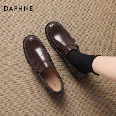 达芙妮乐福鞋女2026新款春季布洛克学院平底英伦复古通勤单鞋皮鞋
