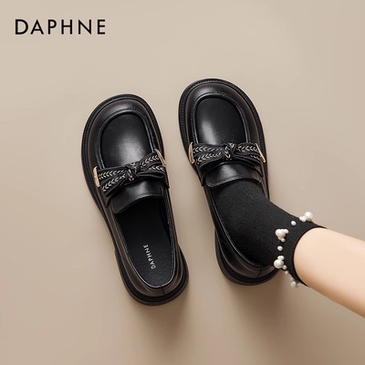 【达芙妮】黑色乐福小皮鞋女英伦