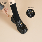 单鞋 达芙妮黑色小皮鞋 女 粗中跟乐福鞋 软底增高法式 女春季 2026新款