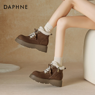 加厚保暖防水防滑马丁靴棉鞋 达芙妮加绒雪地靴女冬季 短靴2025新款