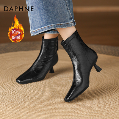 达芙妮尖头高跟短靴女秋冬瘦瘦靴