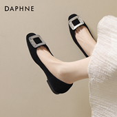 黑色女鞋 达芙妮羊绒平底单鞋 秋天不累脚平底鞋 船鞋 女2025新款 瓢鞋