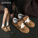 达芙妮豹纹德训鞋女款2025新款平底单鞋芭蕾休闲女鞋棕色运动鞋子