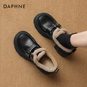 女2026新款 豆豆鞋 毛毛鞋 达芙妮厚底加绒乐福鞋 棉鞋 冬季 高跟小皮鞋