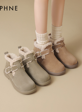 达芙妮雪地靴女款2025新款冬季靴子加绒棉鞋女厚底勃肯鞋毛绒短靴