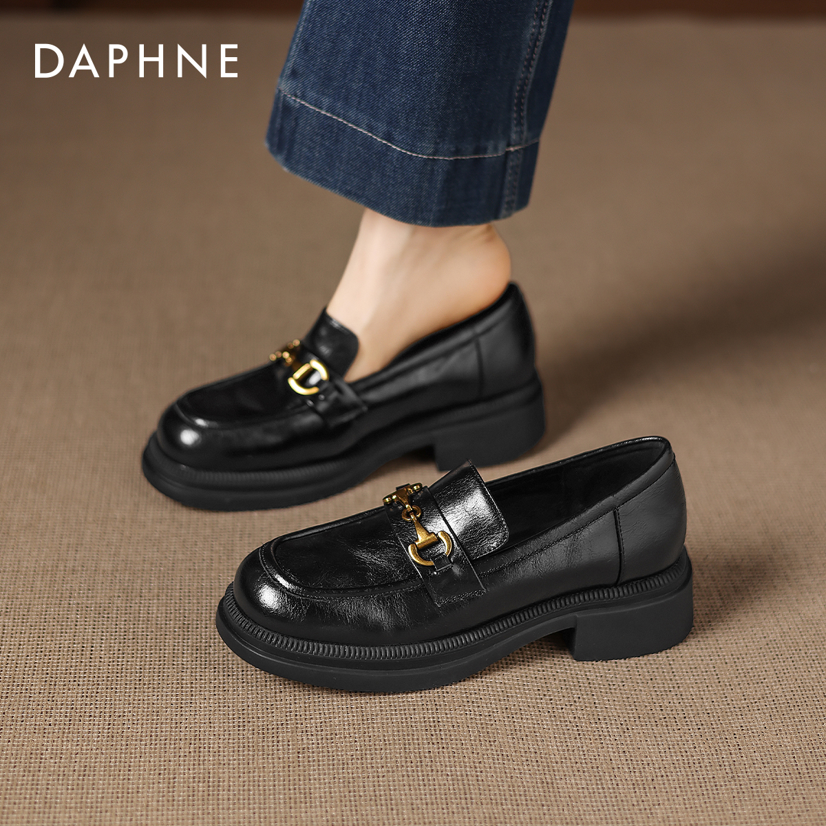 达芙妮厚底乐福鞋女一脚蹬英伦风