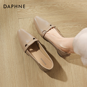 女款 粗跟瓢鞋 2026新款 达芙妮尖头单鞋 春季 乐福鞋 平底妈妈皮鞋 裸色