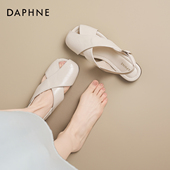 女款 2026新款 夏季 达芙妮凉鞋 平底包头交叉带不累脚米色风罗马凉鞋