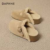 达芙妮加绒勃肯鞋 孕妇鞋 女2025新款 秋冬外穿厚底包头半拖保暖棉鞋