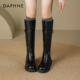 秋季 达芙妮黑色高筒靴子女款 2025新款 皮带扣不过膝长靴显瘦骑士靴