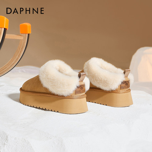 达芙妮厚底加绒雪地靴女保暖棉鞋