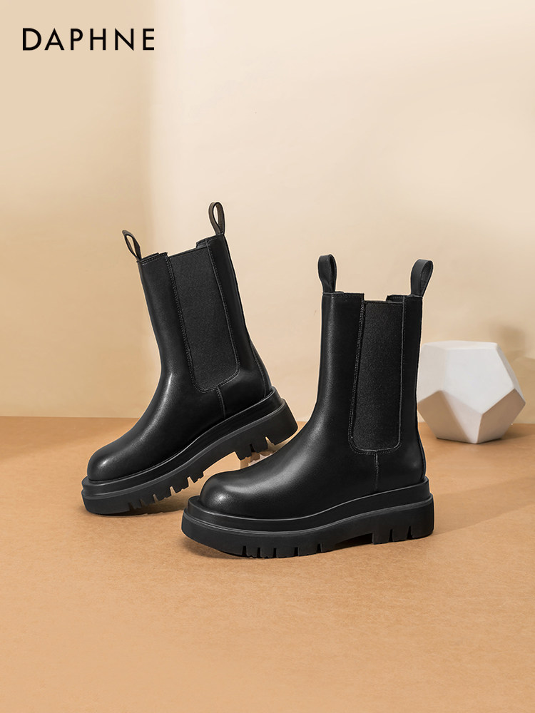 여성용 다프네 마틴 부츠 2023 가을 겨울 인기 첼시 부츠 굴뚝 부츠 여성용 영국 스타일 미드 송아지 짧은 부츠