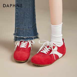 达芙妮阿休闲甘鞋子女2026新款运动薄底芭蕾德训鞋红色喜气迎新鞋