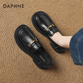 英伦风平底复古通勤单鞋 达芙妮黑色乐福鞋 冬季 小皮鞋 女款 2026新款