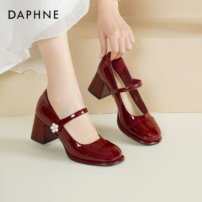 达芙妮玛丽珍鞋女红色高跟鞋