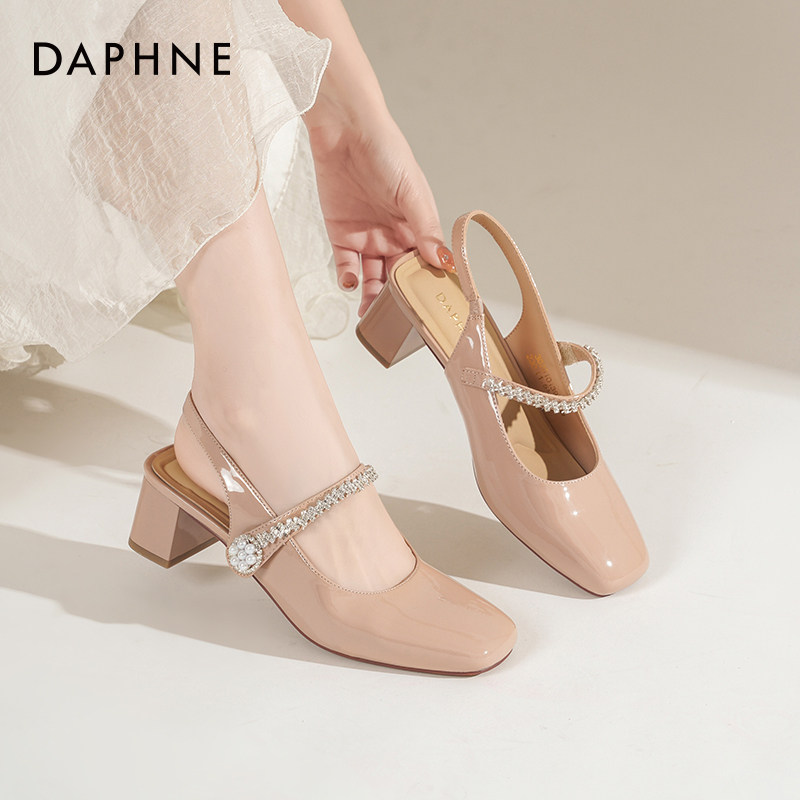 达芙妮裸色玛丽珍高跟鞋女2026新款春夏一字带凉鞋早春漂亮单鞋女