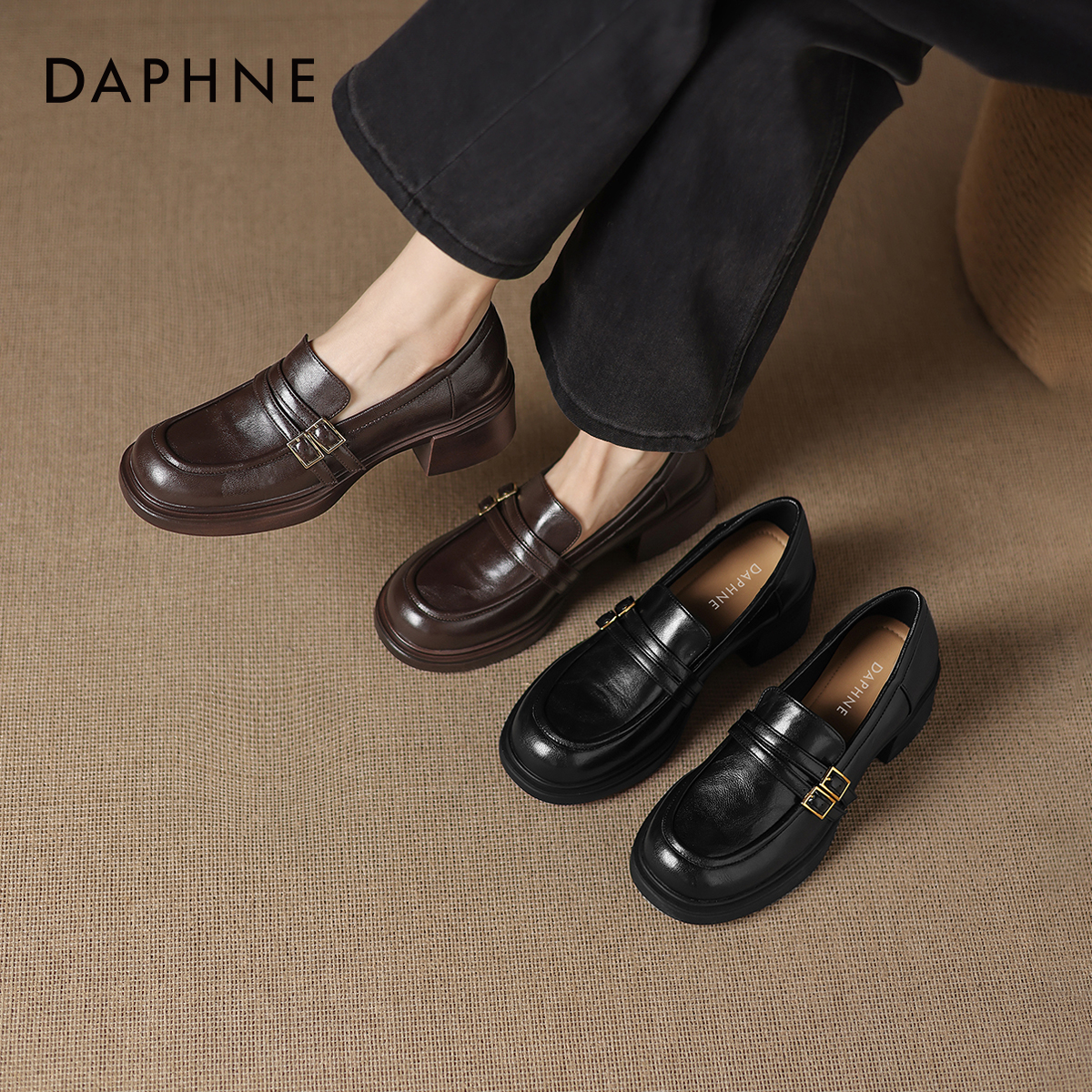 厚底乐福鞋女粗跟单鞋复古小皮鞋