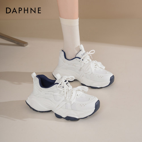 达芙妮厚底老爹鞋女白色增高鞋子