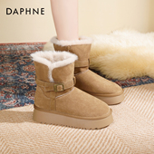 达芙妮厚底雪地靴女款 女 加绒短靴子毛毛面包保暖棉鞋 2025新款 冬季