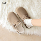 女秋冬加绒2025新款 爆款 保暖棉鞋 达芙妮厚底真皮勃肯鞋 包头半拖鞋