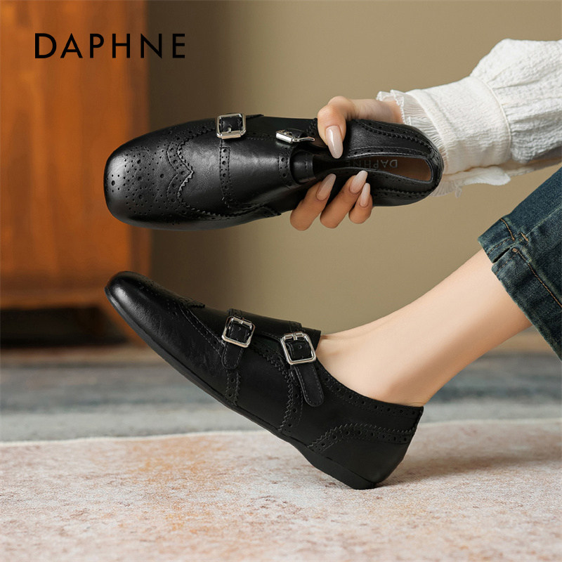 达芙妮黑色乐福鞋女款2026新款春季百搭英伦风小皮鞋平底通勤单鞋