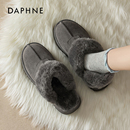 达芙妮灰色雪地靴女半拖秋冬季加绒毛绒棉靴毛毛拖鞋外穿厚底棉鞋