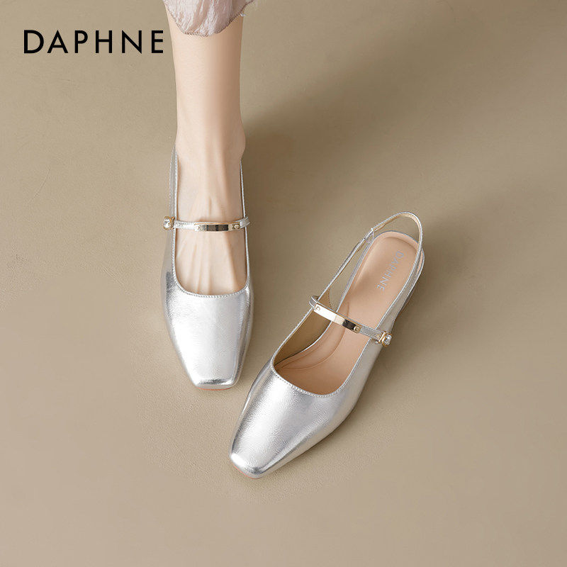 达芙妮早春漂亮单鞋女2026新款法式尖头气质玛丽珍鞋银色芭蕾凉鞋