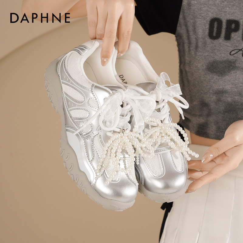 达芙妮厚底德训鞋女款2026新款春季芭蕾风内增高网面透气运动鞋女