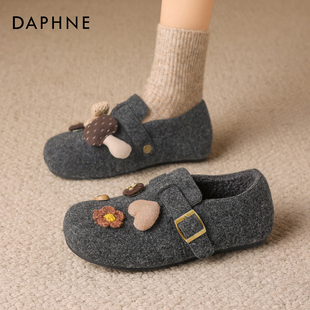 达芙妮灰色勃肯鞋毛绒女鞋2025新款冬季加绒保暖棉鞋子厚底雪地靴