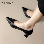 粗跟皮鞋 达芙妮黑色单鞋 真皮高跟鞋 尖头职业工作鞋 女冬季 2026新款