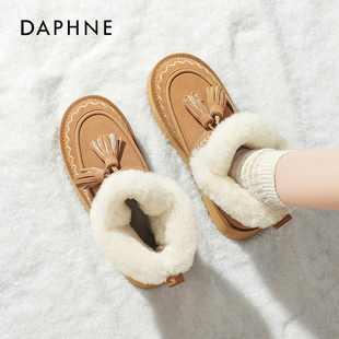 加绒东北棉鞋 流苏毛毛鞋 保暖短靴 冬季 达芙妮厚底雪地靴女2025新款