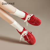 达芙妮红色德训鞋 休闲运动鞋 女2026新款 春本命年百搭平底芭蕾婚鞋