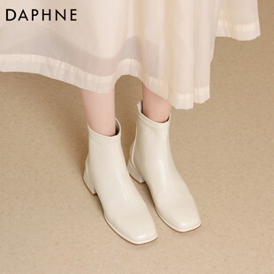 方头瘦瘦靴粗跟切尔西短靴子 法式 达芙妮白色马丁靴女2026新款 秋季