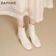 法式 达芙妮白色马丁靴女2025新款 秋季 方头瘦瘦靴粗跟切尔西短靴子